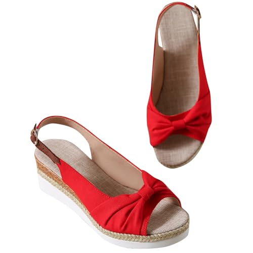 Sandale Femme Compensée Espadrille D'Été Compensées Plateforme Plates Sandales LéGèRes et Respirantes de Plage Chaussure à Bout Ouvert Confort Bride...
