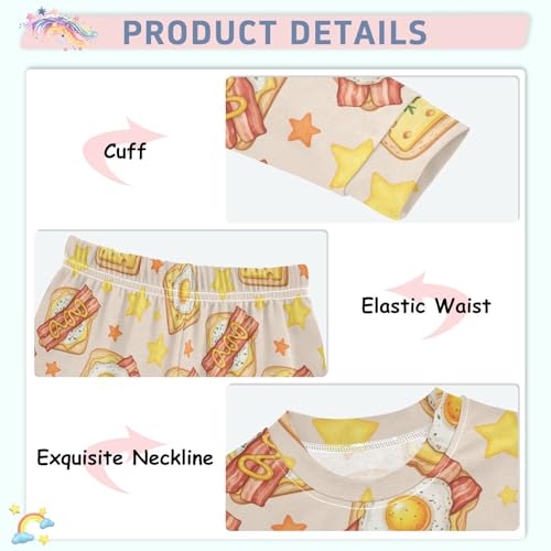 Pajama Sets Long Sleeve Breakfast Toasts Yellow Stars Soft Comfy Sleepwear 2 Piece PJS 3-8T4