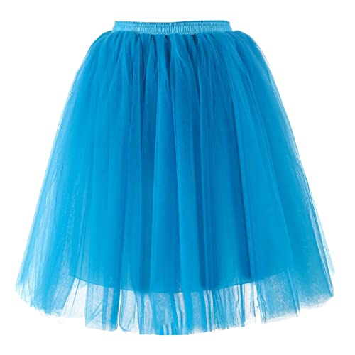 Regenbogenfisch Kostüm, Tüllrock Damen Midi Lang Tutu Rock Ballettrock Elastische Hohe Taille Petticoat Unterrock Tanzkleid 70er 80er Jahre Outfit...