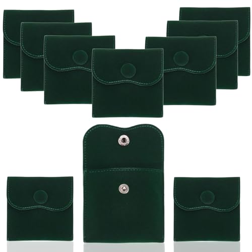 HEZUNHZ 10 Pcs Velvet Bags Jewellery Pouches Velvet Cloth Jewelry Storage Bags Small Candy Wedding Gift for Christmas Wedding Birthday Party Favors（Dark Green）