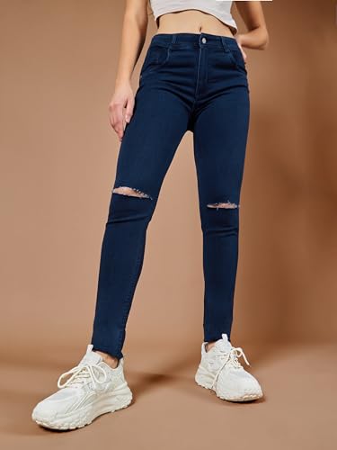 Image of Dolce Crudo Women's Skinny Fit High Rise Regular Length Knee Slit Denim Stretchable Jeans
