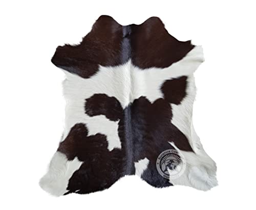 Sunshine Cowhides 100% Genuine Calf Hide Dark Chocolate Brown & White Cowhide Rug - Modern Style Calfskin Rug & Leather Area Rug for Living Room, Bedroom, Kitchen & More - Small (3 x 3 Ft.)