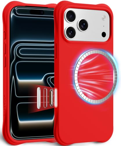 Coque iPhone 17 Pro Max MagSafe antichoc en silicone fin rouge