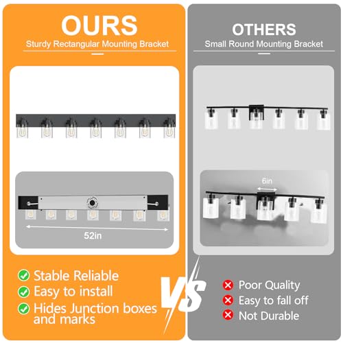 Image of IZORRO Bathroom Vanity Light Fixture, 7-Light 52 inch Matte Black Bathroom Light Fixtures Over Mirror, with Clear Glass Shade, Modern Farmhouse Vanity Lights, Rustic Restroom Lighting Fixtures