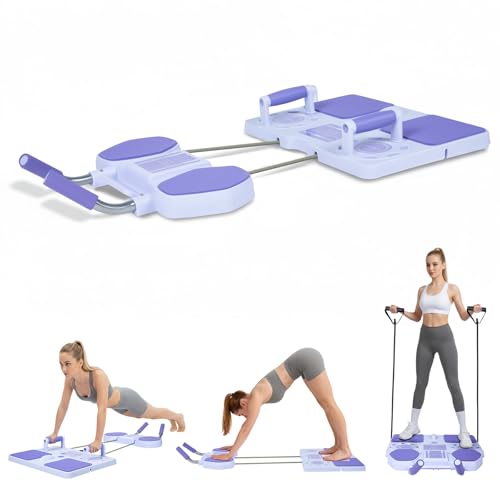 Delousiber Pilates Board - 6-in-1 Multifunctional Home Reformer Machine, Foldable Ab Roller Board with Silent Wheels, Thick Elbow Pads, Resistance Rope & Timer for Core Strength, Full-Body Workout