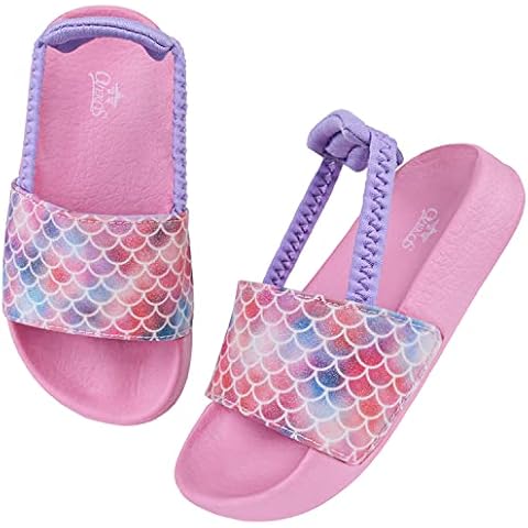 Girls Sandals Kids Anti-Slip Beach Pool Slides Little Girls Elastic Band Water Shoes Toddler Cute Unicorn Summer Slippers(5.5UK/Lable size24,Scales pink) Cover