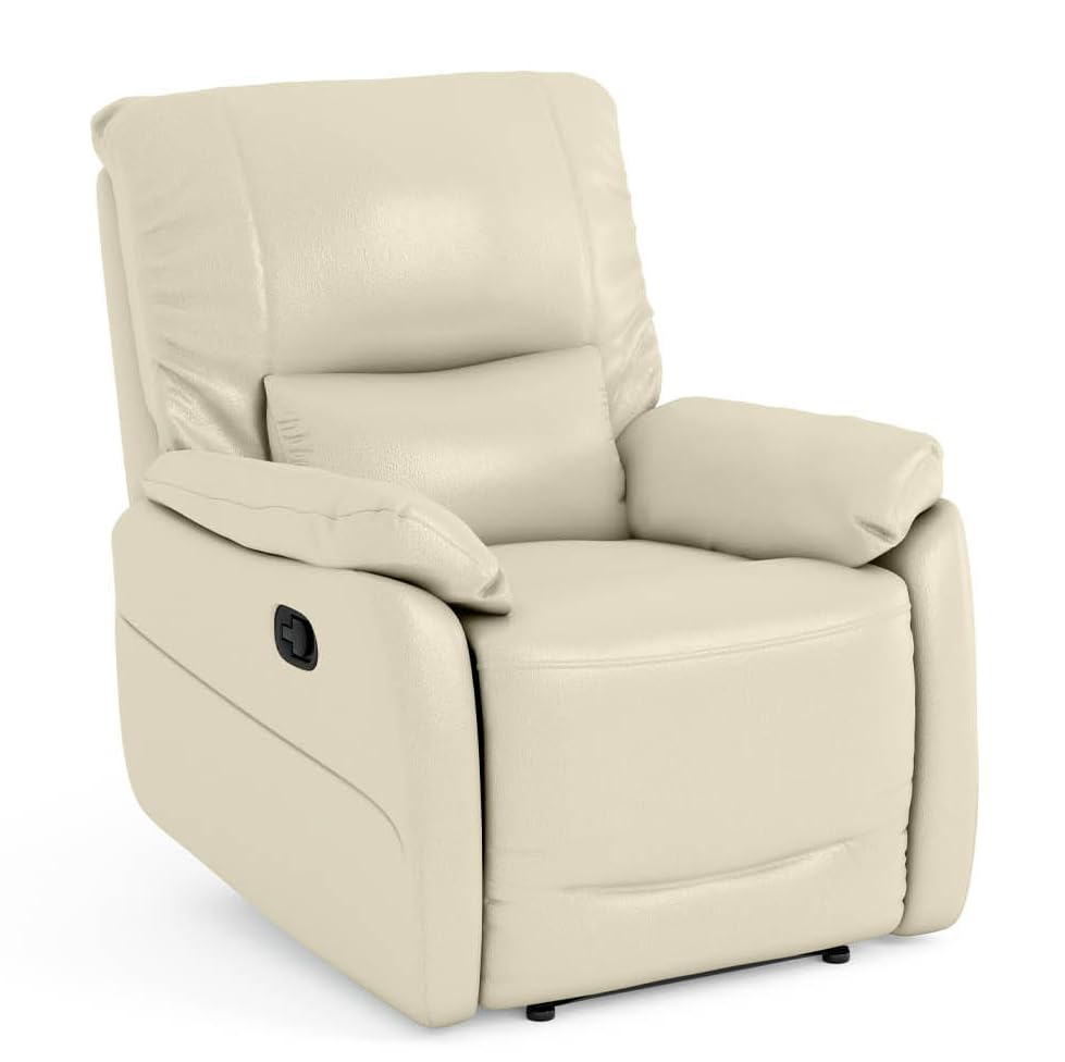 Bostonsofa Florida Relaxsessel aus Echtleder - bequemer Fernsehsessel mit manueller Relaxfunktion - Zero-Wall-System - ergonomischer Rückenlehne und Fußstütze - ideal für Wohnzimmer - Vanillefarben