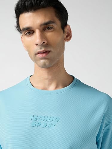 Image of TECHNOSPORT Men Printed Oversized Round Neck T-Shirt with COTFLEX, Dry Fit Sports Tee, Oversized Activewear T-Shirt for Gym, Running, Sports & Casual Wear