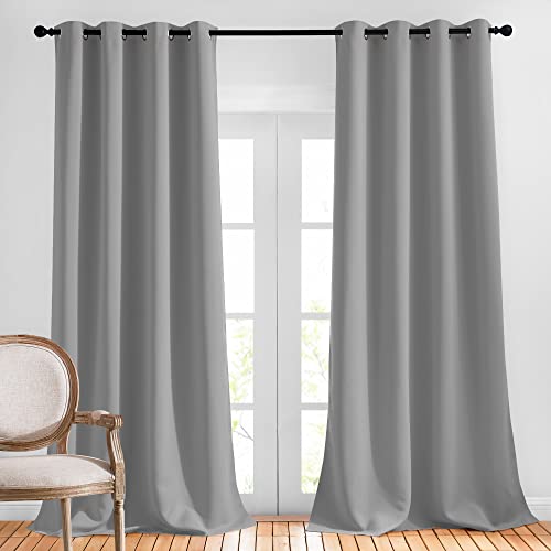 NICETOWN Bedroom Blackout Curtains Panels - Triple Weave Energy Saving Thermal Insulated Solid Grommet Blackout Draperies for Patio (1 Pair, W52 by L9