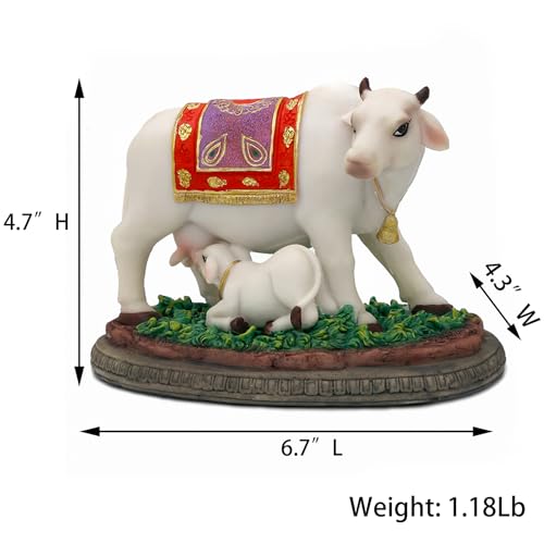 Estatua Kamdhenu Cow with Calf de Dios Hindú 6.7 in miniatura 6