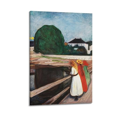 Póster de Edvard Munch con texto en inglés «The Girls on the Bridge» (Las niñas en el puente) y arte de pared, impresión moderna para dormitorio, 24 x 36 pulgadas (60 x 90 cm)