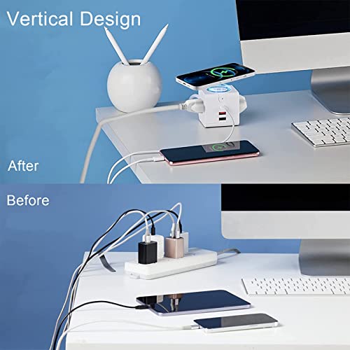 15W Wireless Charger Power Strip Tower With Pd 20W, Usb C Surge Protector Outlet With Power Delivery Fast Charging Station For Office Travel Home, 1 Usb Pd Port 2 Usb A Ports 2 Ac Outlets, Kingtsyu #TOP1