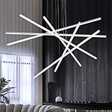 ROYAL PEARL 6 Light LED Chandelier Modern Pendant Lighting Dimmable Linear Art Chandelier Adjustable Pendant Hanging Light Fixture for Living Dining Room Kitchen Bedroom, Silver 6000K Cool White