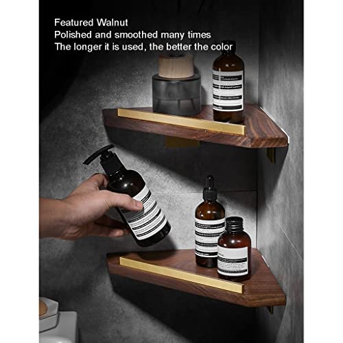 Estante esquinero de madera triangular para organizar el tocador y el baño 7