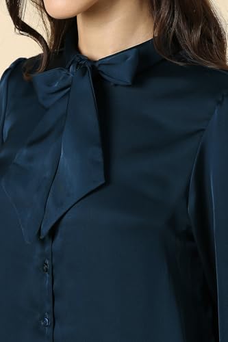 Image of Allen Solly Women's Solid Tie-Up Shirt | Knot-Front Detail | Regular Fit | Soft Breathable Fabric | Smart Casual Wear