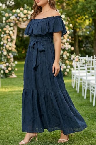 Image of Plus Size Chiffon Off The Shoulder Maxi Long Floral Summer Casual Beach Boho Sundress Women 2024