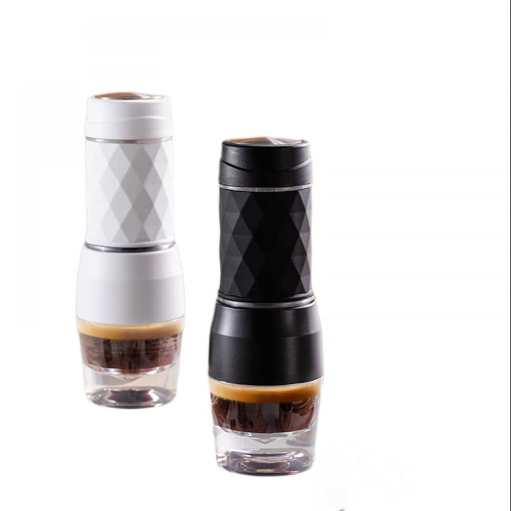 Sistema De ExtraccióN Doble para El Hogar Molinillo De Prensa Manual para Oficina Molinillo De Café PortáTil PequeñO para Exteriores Lavable 120 Ml (Blanco Negro)