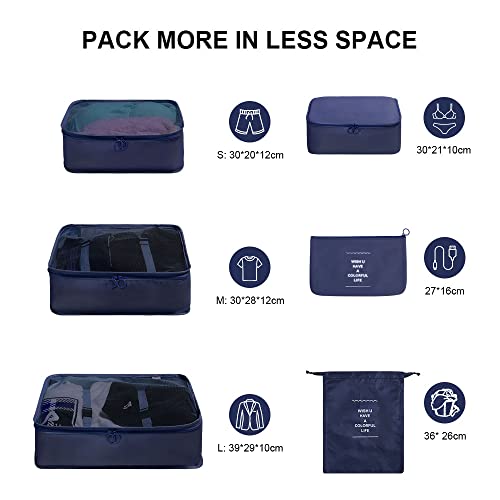 Image of OSDUE Packing Cubes for Suitcases, 6 PCS Travel Luggage Packing Organizers Waterproof Travel Essentials Bag Accessories, Clothes Cosmetics Toiletries Storage Bags, Navy Blue