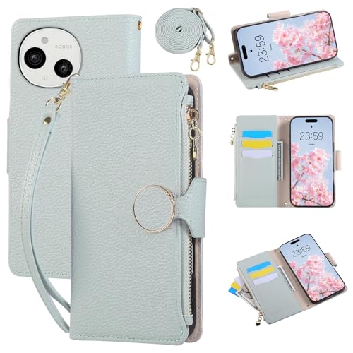Rosbtib AQUOS sense9 ケース 手帳型 ショルダー 財布型カバー アクオスセンス9 カバー おしゃれ ファスナー型 小銭入れ カード収納 SHG14 SH-M29 SH-53E ケースカバー 手首/肩掛けストラップ付 マグネット式 スタンド機能 aquosセンス9 ケース 可愛い シンプル 女性 人気 アクオスセンス9 スマホケース PUレザー 肌触り良い 全面保護(ブルー)のサムネイル