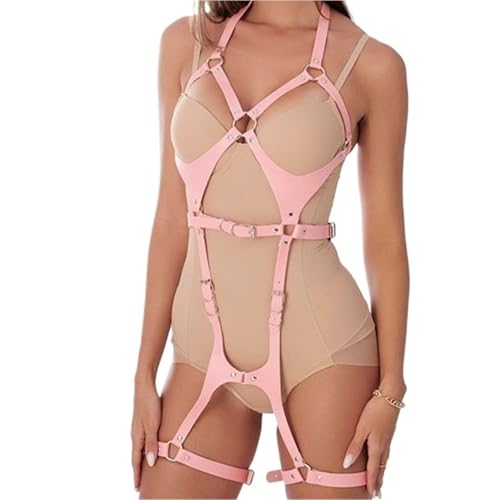 Punk Body Chain Leather Belt For Women Goth BDSM Lingerie Bondage Harness Belt Rave Fashion Accessories(Pink)2