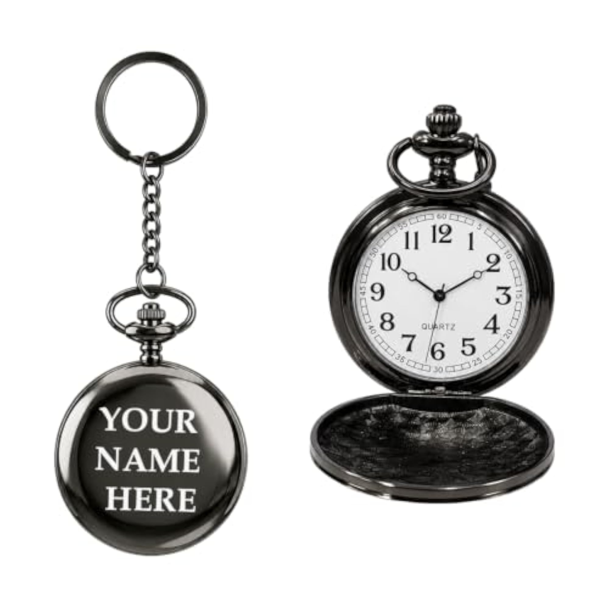 Personalized Antique Analog Pocket Watch Keychain