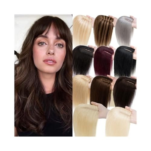 HairTopper for Women, Real Human Hair with Bangs 12x13cm Breathable Lace Base 3 Clips �w�A�G�N�X�e���V����(Bleach Blonde,25CM)
