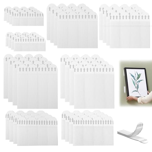 Languettes Accroche Tableau 48 Paires (96 Bandes), Accroche Tableau sans Percer, Bandes de Suspension Résistantes à l'Eau, Accroche Cadre Sans Percer pour Photos Accrocher des Cadres Décos de Noël