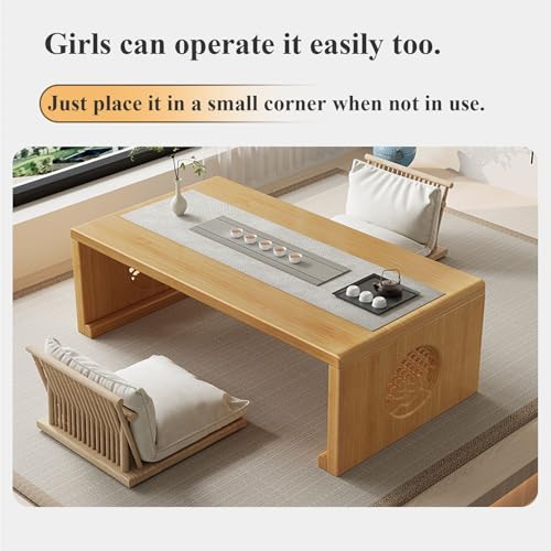 Table basse pliable en bambou massif Nan avec sculptures traditionnelles