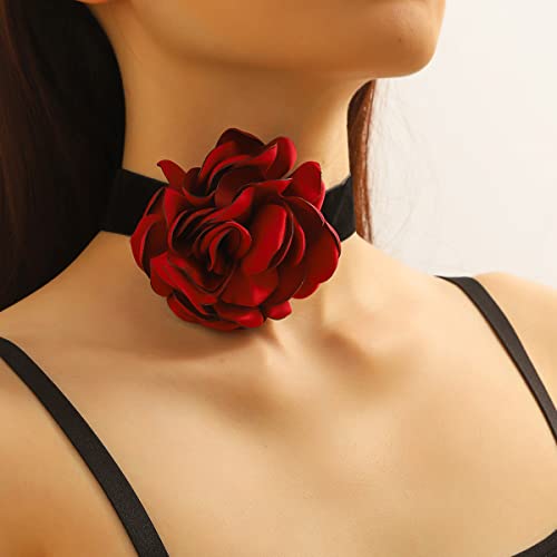 Rose Black Velvet Floral Choker Necklace - Camellia Daisy Rosette - Spring Summer Flower Jewelry3