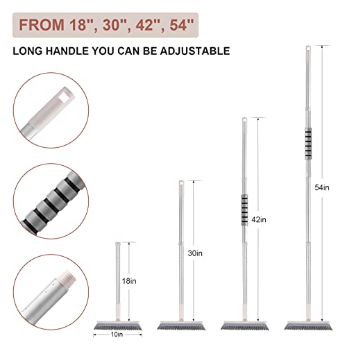 Grout Brush With Long Handle, 2 In 1 Floor Scrub Brush With Squeegee, Shower Scrubber Cleaner Swivel Stiff Bristle For Cleaning Baseboards Tile Floors Bathroom Wall #TOP2