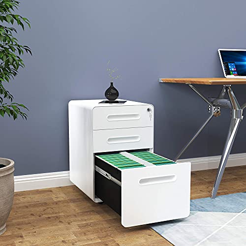 Yitahome 3-Drawer Rolling File Cabinet, Metal Mobile File Cabinet With Lock, Filing Cabinet Under Desk Fits Legal/Letter/A4 Size For Home/Office, Fully Assembled-White #TOP1