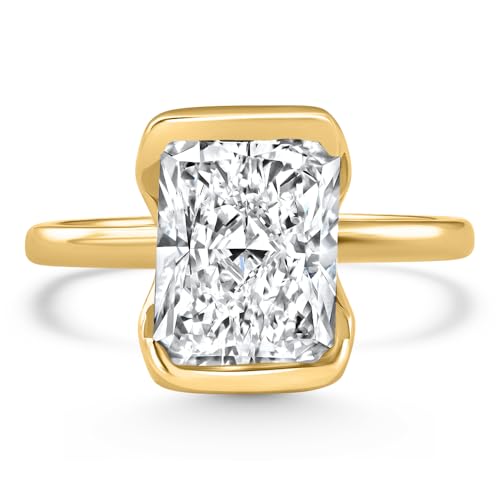 Pompeii Certified 4Ct Radiant Cut Diamond Bezel Engagement Ring Yellow Gold Lab Grown (E/F,VS1-VS2)