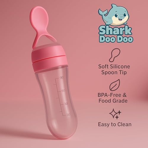 Image of Shark Doo Doo Stainless Steel Bottle for Babies (0-12 Months) - 250ml with Silicone Cleaning Brush (Combo Pack) | BPA Free (SS 3in1 Combo Pink)