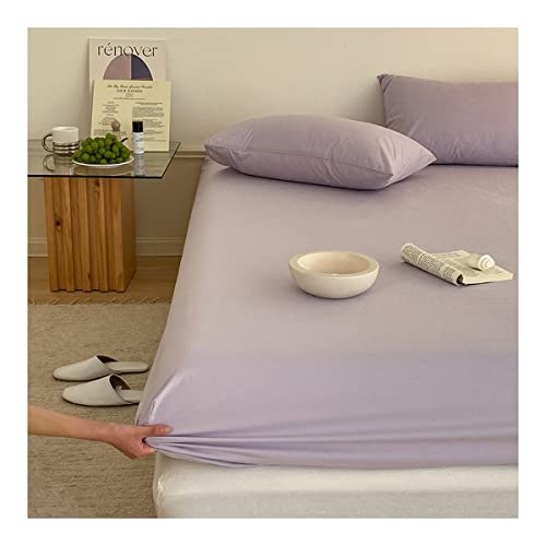 OBONG Sábana Bajera Ajustable Elástica 100% Algodón No Hace Bolas Cómoda Fundas Protectoras hasta 30cm De Colchons Antiarrugas Fácil NoPlanchado Sábanas (Color : Purple A, Size : 120x200cm+20cm)