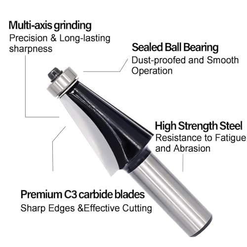 Image of Chamfer Router Bit 1 /2 Shank, 10 Degree Carbide 2-Flute Chamfer Cut, Edge Forming Bevel Router Bit, Chamfer Bit Miter Angle Router Cutters, for Miter Joints