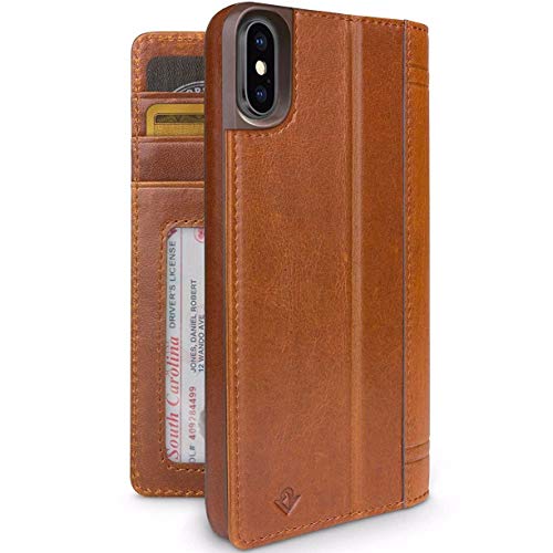 Image of twelve south journal for iphone x | leather wallet shell and display stand (cognac)
