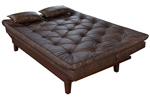 Sofa Cama Caribe Em Courino Couro Sintetico + Duas Banquetas (Marrom)