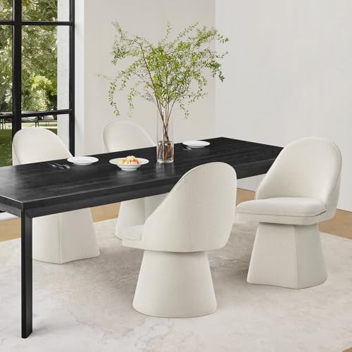Image of KISLOT Swivel Dining Chairs Set of 2, Upholstered Mid Century Modern Deskchair with Round Back, Linen Fabric Kitchen Chairs for Dining Room, Bedroom, Dressing Room, Linen