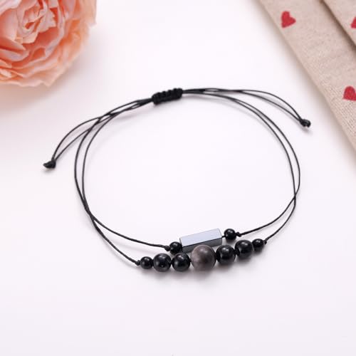 Kvekstio Triple Protection Bracelet for Men Women, Empath Protection Bracelet Gifts, Black Tourmaline and Obsidian Gifts for Him Her, Adjustable Negative Energy Blocker Jewelry2