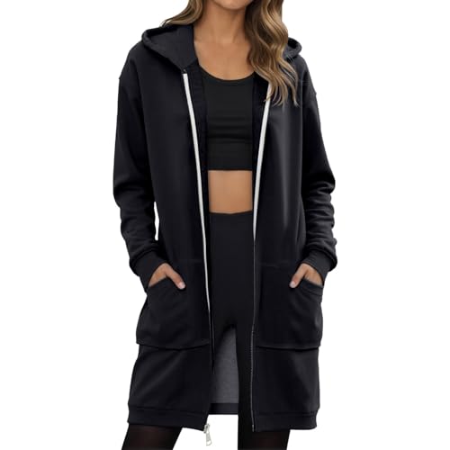 Zip Up Women's Hoodies Casual Jackets Comfortable Long Hoodie Autumn Winter 2025 Zipper Outerwear With Pockets
