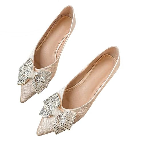 WENJIAZHIZHI Women's Bow Flats Fashion Low Heel Dress Wedding Flats Work Business Casual Shoes