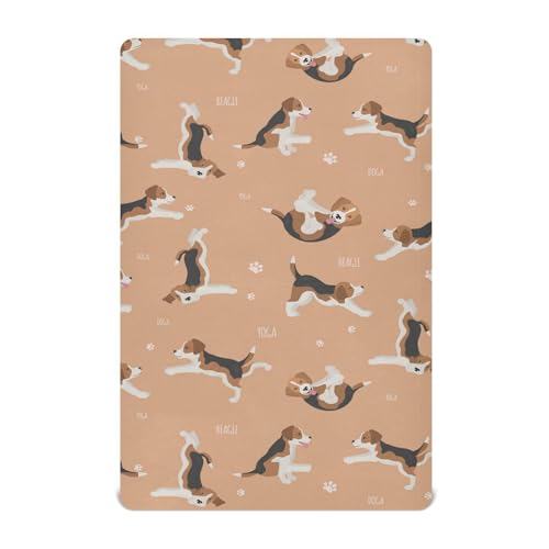 Crib Sheets for Boys Girl Beagle Neutral Mini Crib Mattress Sheets Fitted, Yoga Dogs Poses Toddler Baby Sheets for Crib Mattress Soft & Breathable 39 * 27 * 5In