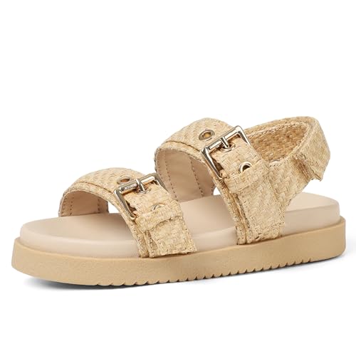 Girls Espadrille Sandals Open Toe Wedge Shoes Ajustable-Strap Slingback Sandals with Double Strap Metal Buckle Toddler Little Big Kid