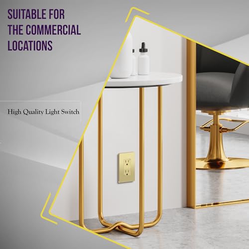Image of ENERLITES Elite Series Decorator Receptacle Outlet Child Safe Tamper-Resistant, Gloss Finish, Self-Grounding, Residential Grade, 15A 125V, 61501-TR-GDWBP5P, Brushed Gold (5 Pack)