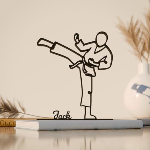 EROTNGO Personalized Karate Man Line Art Figure Plastic Name Martial Arts Inspired Decor Gift Idea Minimal Art Statue for Desk Shelf Home Office Display Discipline India