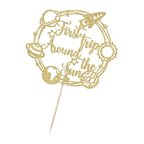 Auteby First Trip Around The Sun Cake Topper - Space Cake Topper For 1St Baby Birthday Party Decoration Supplies (Gold) #TOP2