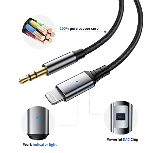Image of Aux Cord for iPhone, iSkey 3.5mm Aux Cable for Car Compatible with iPhone 13 12 11 XS XR X 8 7 6 iPad iPod for Car Home Stereo, Speaker, Headphone, Support All iOS Version - 3.3ft (Silver)