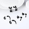 Morfetto 16 Pairs Stainless Steel Y2K Punk Earrings Black for Men Women Mens Earrings Skull Cool Emo Goth Chains Jewelry Piercing Dangle Hoop Earrings Stud Set #4