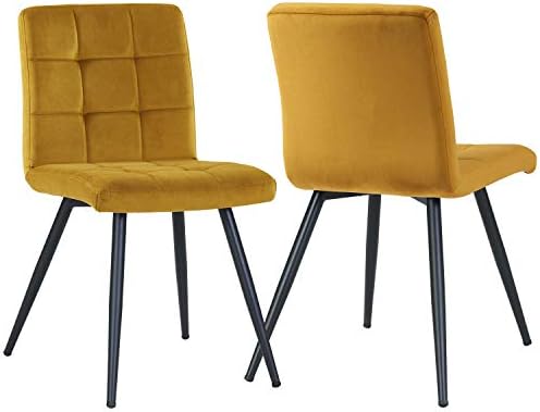 Dining Chair Fabric (Velvet) Padded Chair Retro Design with Metal Legs Colour Selection Duhome 8043B, colour:yellow, material:Velvet