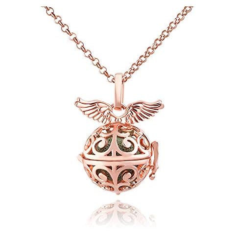 CoolJewelry Wings Essential Oil Diffuser Necklace Aromatherapy Locket Pendant with 6 Lava Stones Perfume Jewelry Cover
